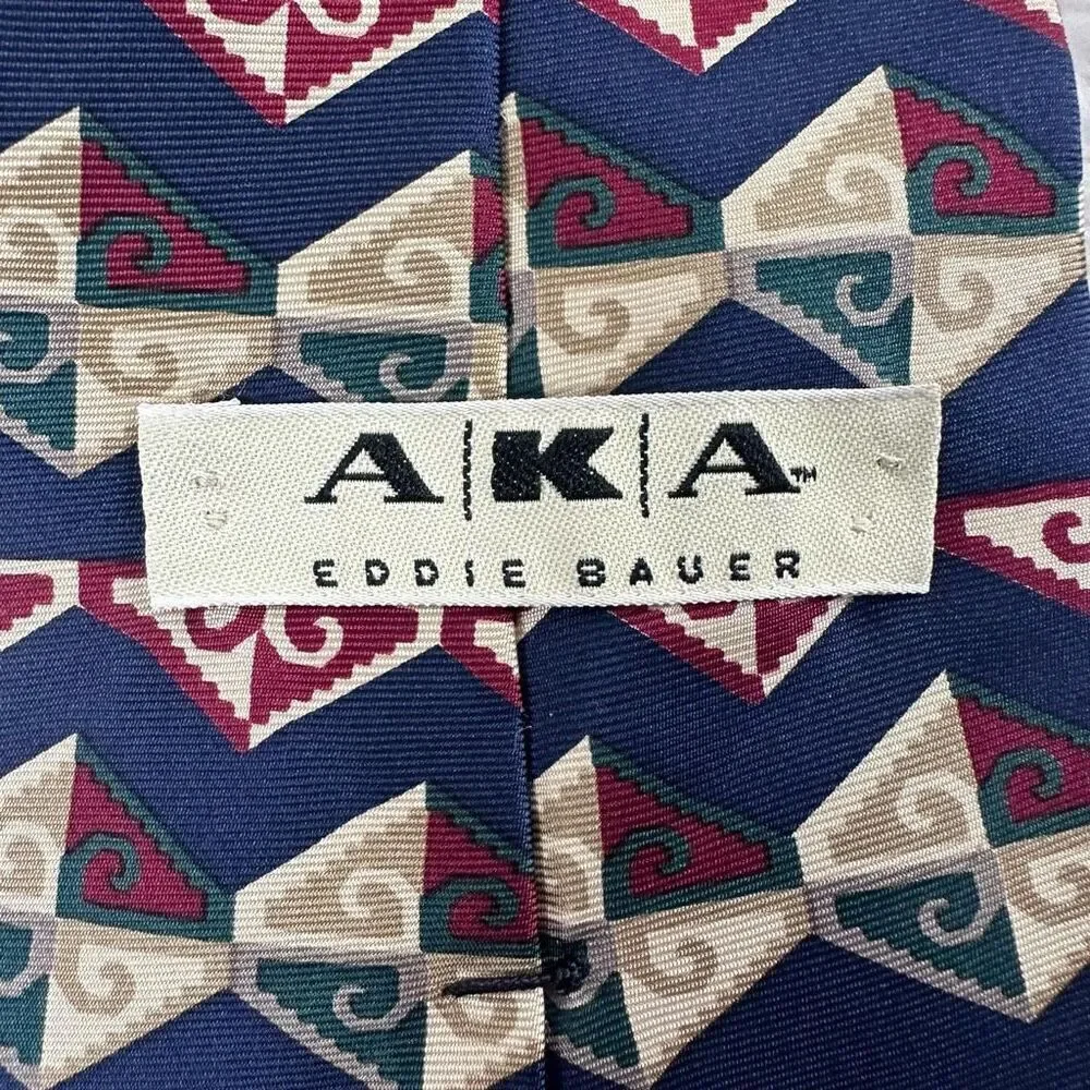Vintage AKA‎ Eddie Bauer Men's 100% Silk Necktie Retro 80's Geometric Print
